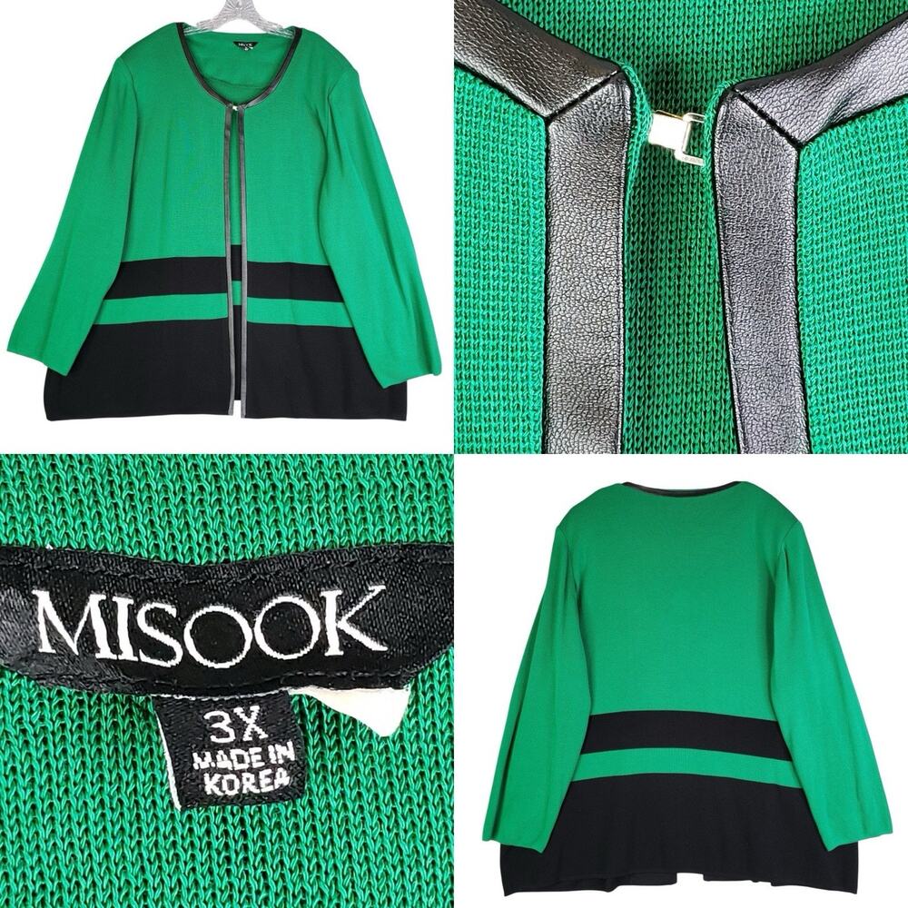 Exclusively Misook Cardigan Knit Womens Size 3X Open Front Kelly Green Blazer